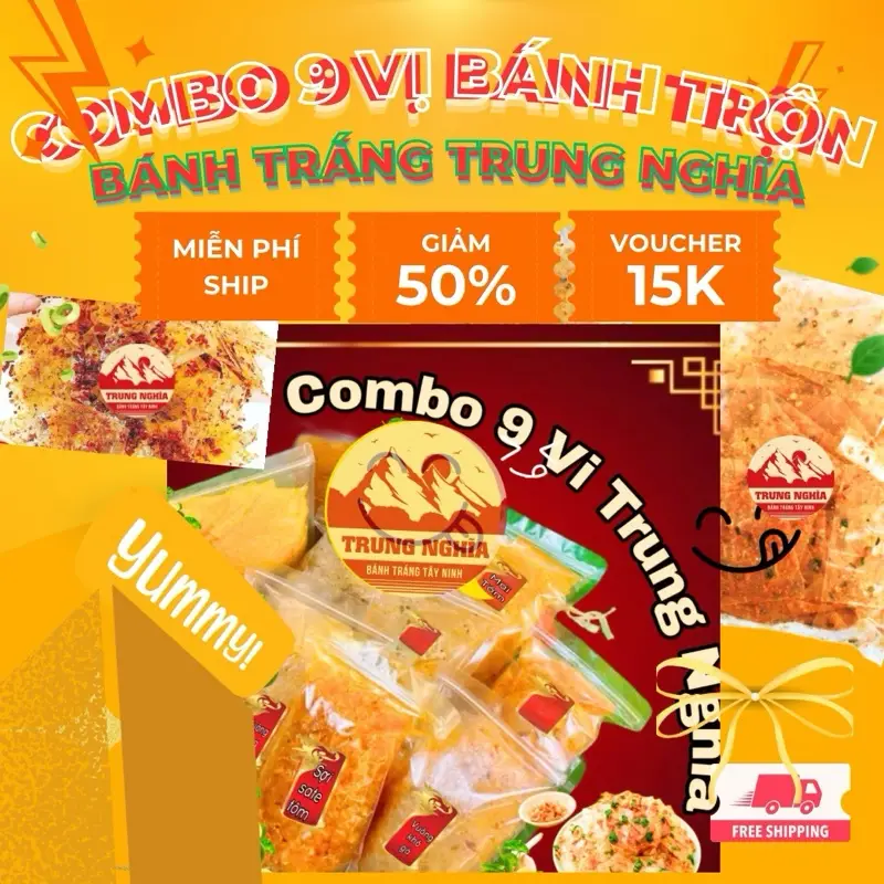 Combo 9 Vị Bánh Tráng Trung Nghĩa - Túi 100gr - Snack