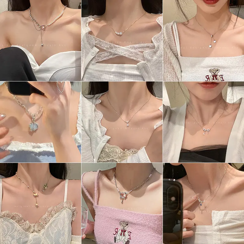 Lucent_2025 Necklace for Women Korean and Japanese Style 2025 New Trendy Clavicle Chain Sweet Cool Style Heart Sweater Chain Metal Texture High-end Feel for Women