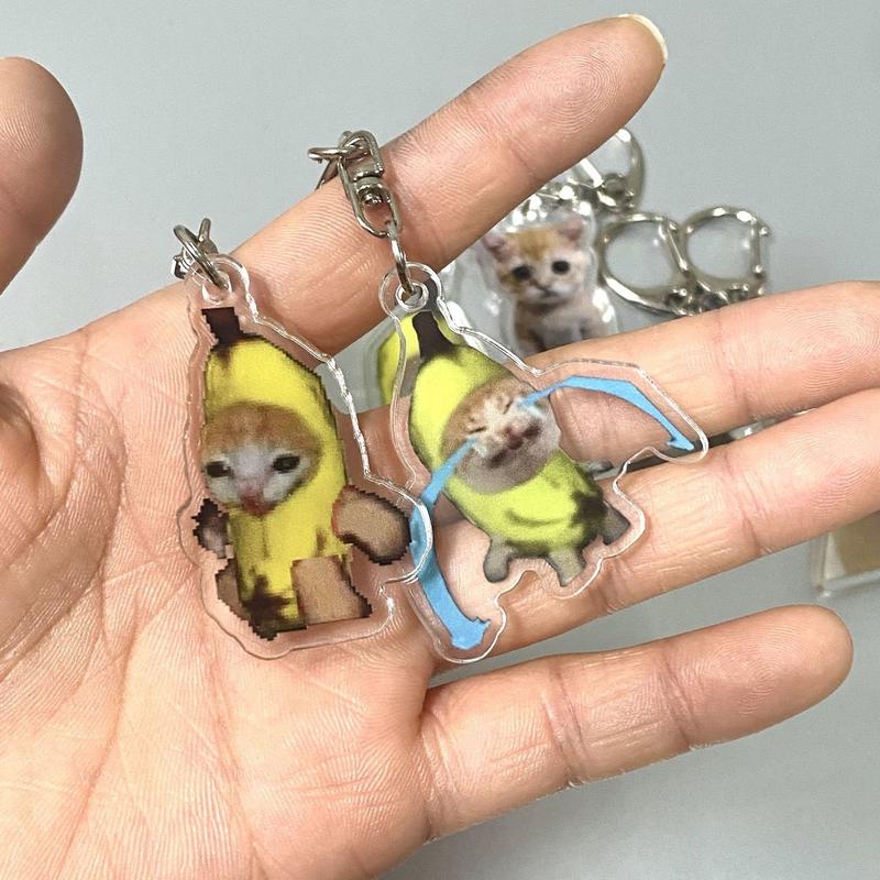 Product Introduction of Cute Cartoon Banana Cat Acrylic Keychain - Crying Banana Cat Bag Charm, Emotional Gift for Friends 0