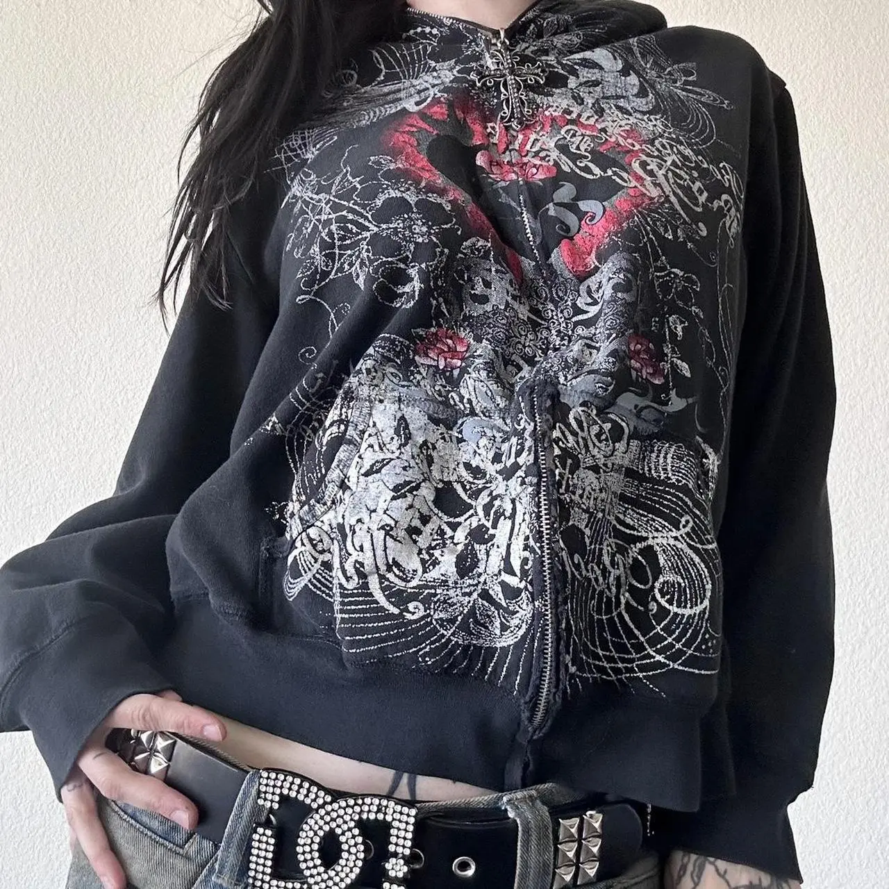 Áo Hoodie Có Khóa Kéo Y2k Thẩm Mỹ, Dành Cho Nữ, In Họa Tiết Gothic, Dáng Rộng Vừa Vặn, Áo Khoác Nỉ Dài Tay, Thích Hợp Cho Mùa Xuân Và Mùa Thu, Thời Trang Đường Phố