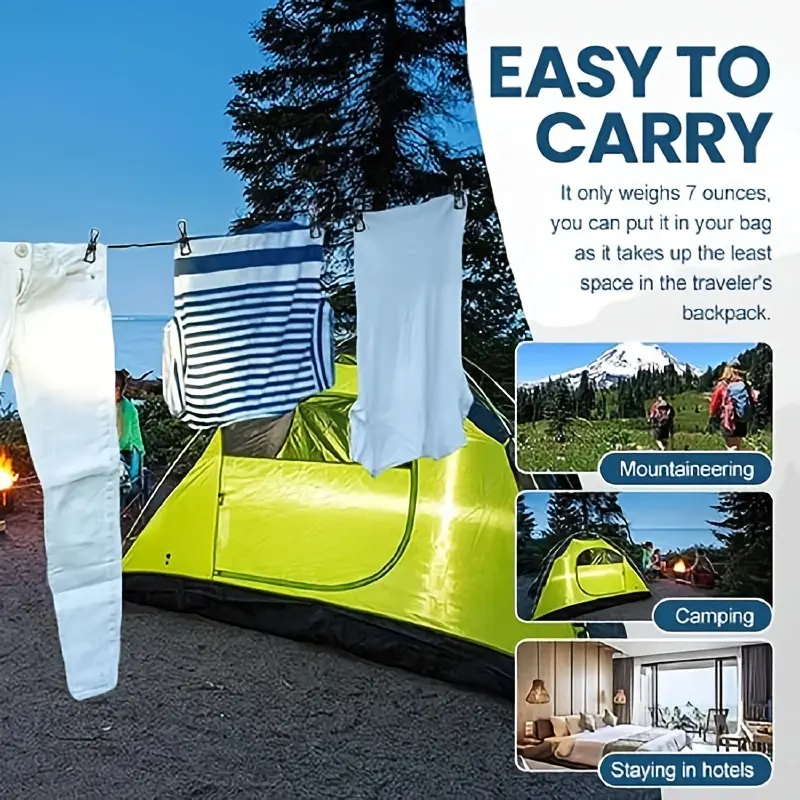 1Pc Retractable Portable Travel Clothesline, Clothing Line with 12 One Clothespin, Indoor Clothing Drying Line, Outdoor Camping Accessories Laundry Purple clothespins 8