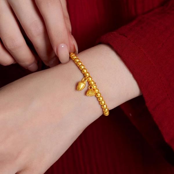 Authentic Vietnam Placer Gold Liangshihuan Ancient Style Tin Gold Bracelet Heritage Lotus Seedpod Lucky Beads Blessing Card Non-Fading Bracelet 5