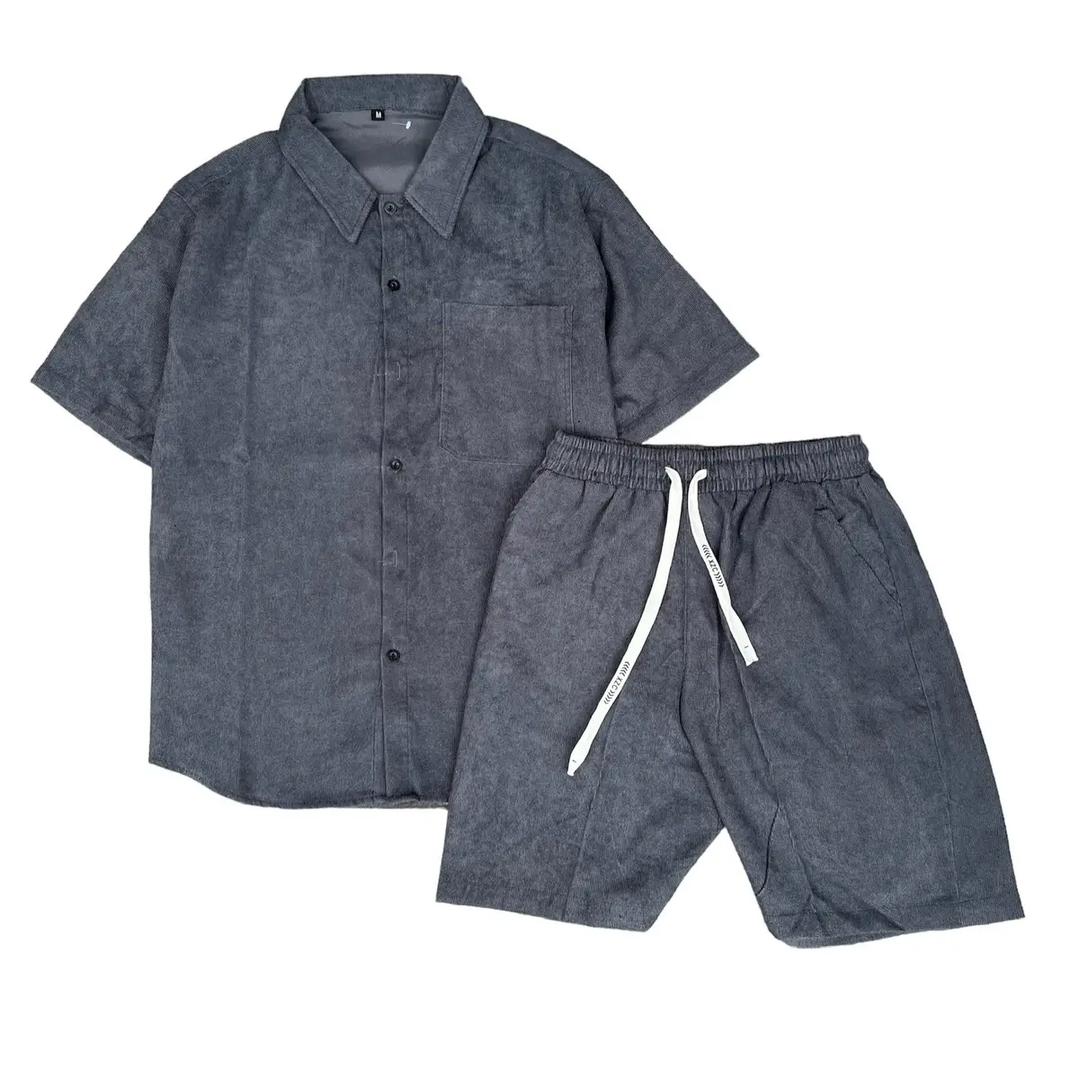 Bộ Nam áo sơ mi cộc tay quần short chất liệu nhung tăm Menswear Đen set