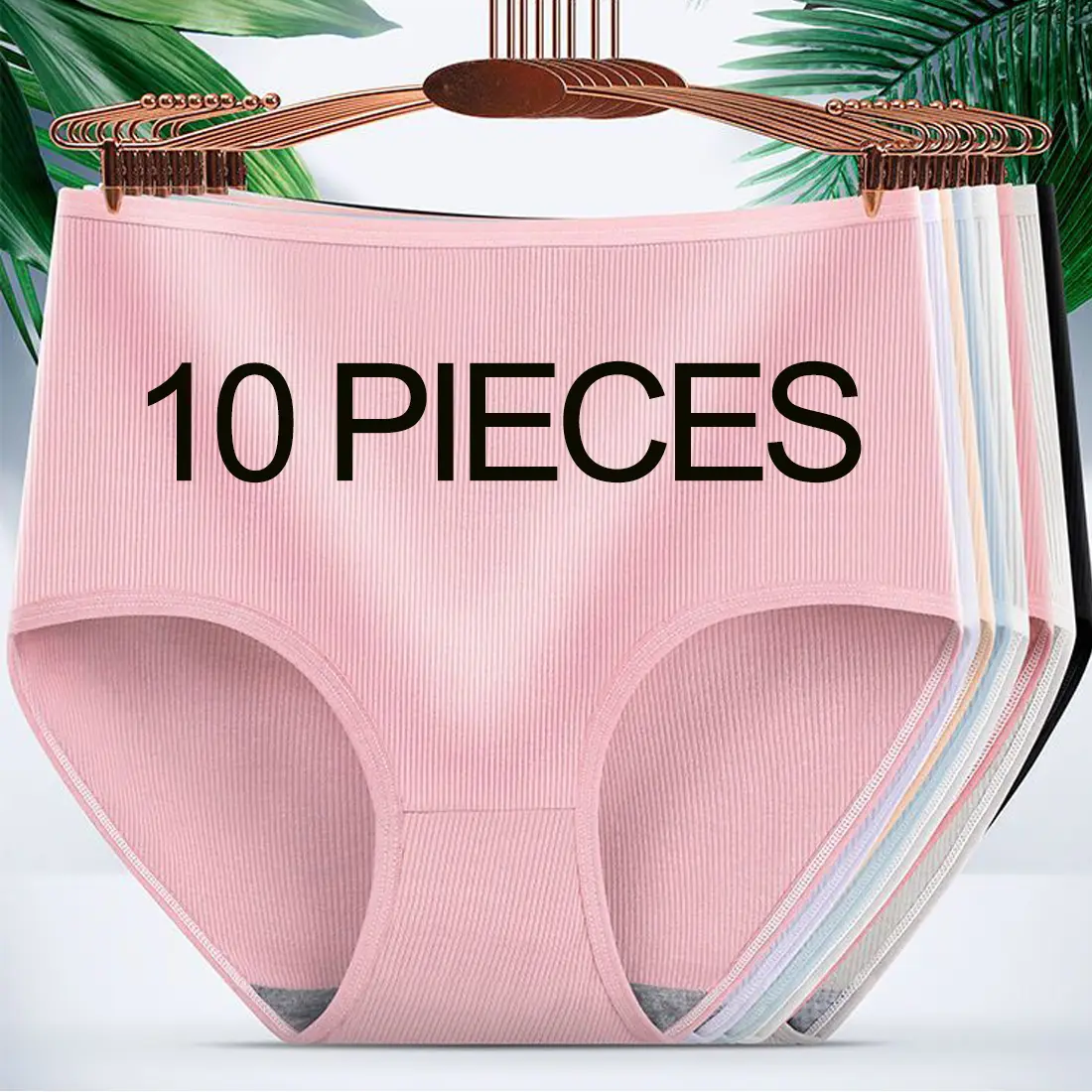 10PCS Plus Size Women High Waist Panties Ladies Breathable Cotton Underwear #u0356