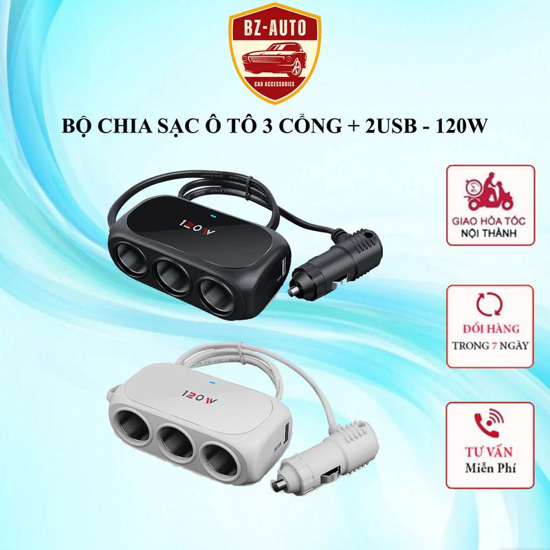 Bộ chia cổng sạc ô tô 120W WT-D23 3 cổng + 2 USB đen/trắng Phụ Kiện ô tô