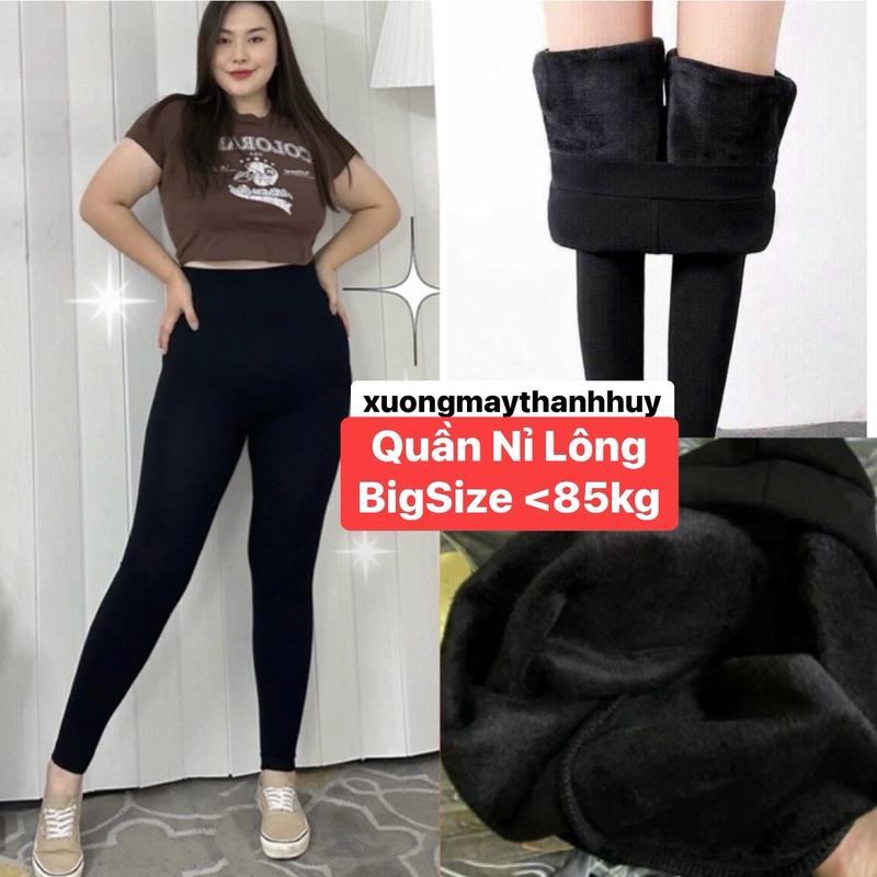  BigSize Quần Nỉ Lông Có Túi Chéo- Quần nỉ lông dáng ôm ấm áp có size to- Lông 2 túi trước 