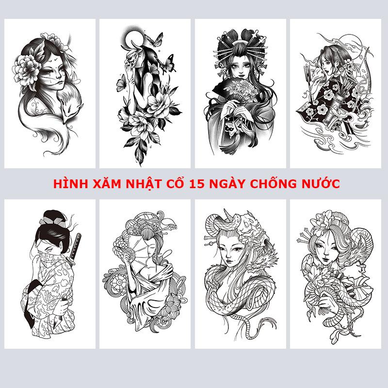  Hình xăm dán geisha nhật bản hình xăm nhật cổ tạm thời 15 ngày chống nước 