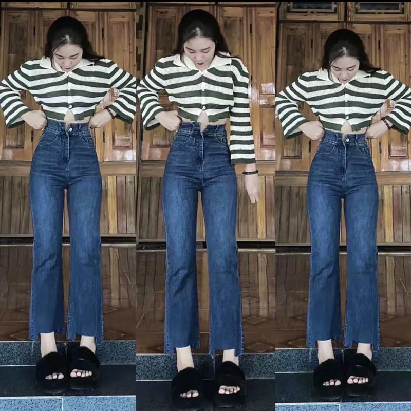 QUẦN ỐNG ĐỨNG GẤU KIỂU CẠP SIÊU CAO CO DÃN 4 CHIỀU . Nữ Jean Women Pants