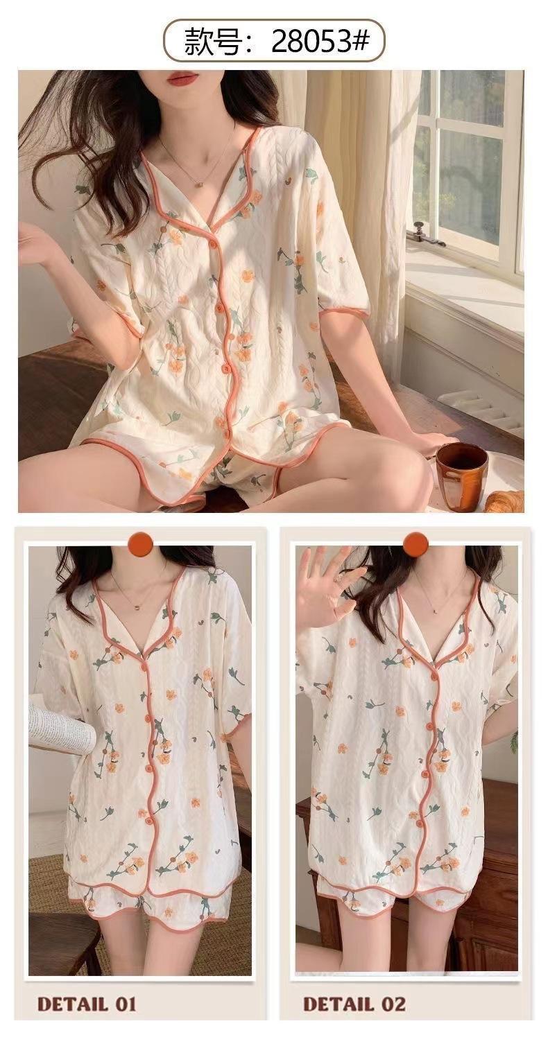 Product Introduction of 2024 New Pajamas Women's Summer Sweet Cute Student Cardigan Homewear Ladies Two-Piece Set 8