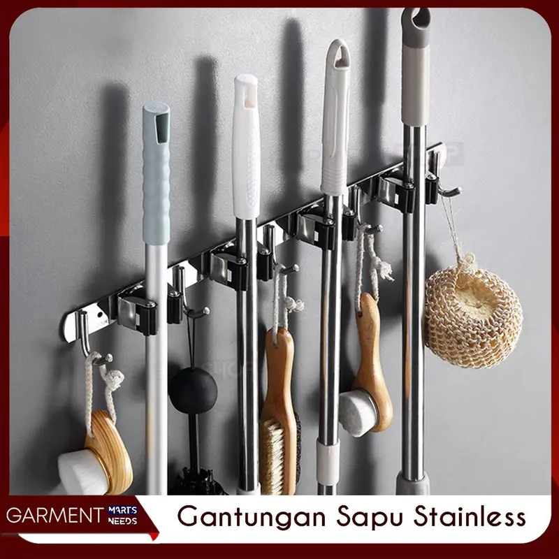Gantungan Sapu Pengki Pel Tempel Dinding Praktis Rak Hook Slot Alat Kebersihan Dengan Pengait 0
