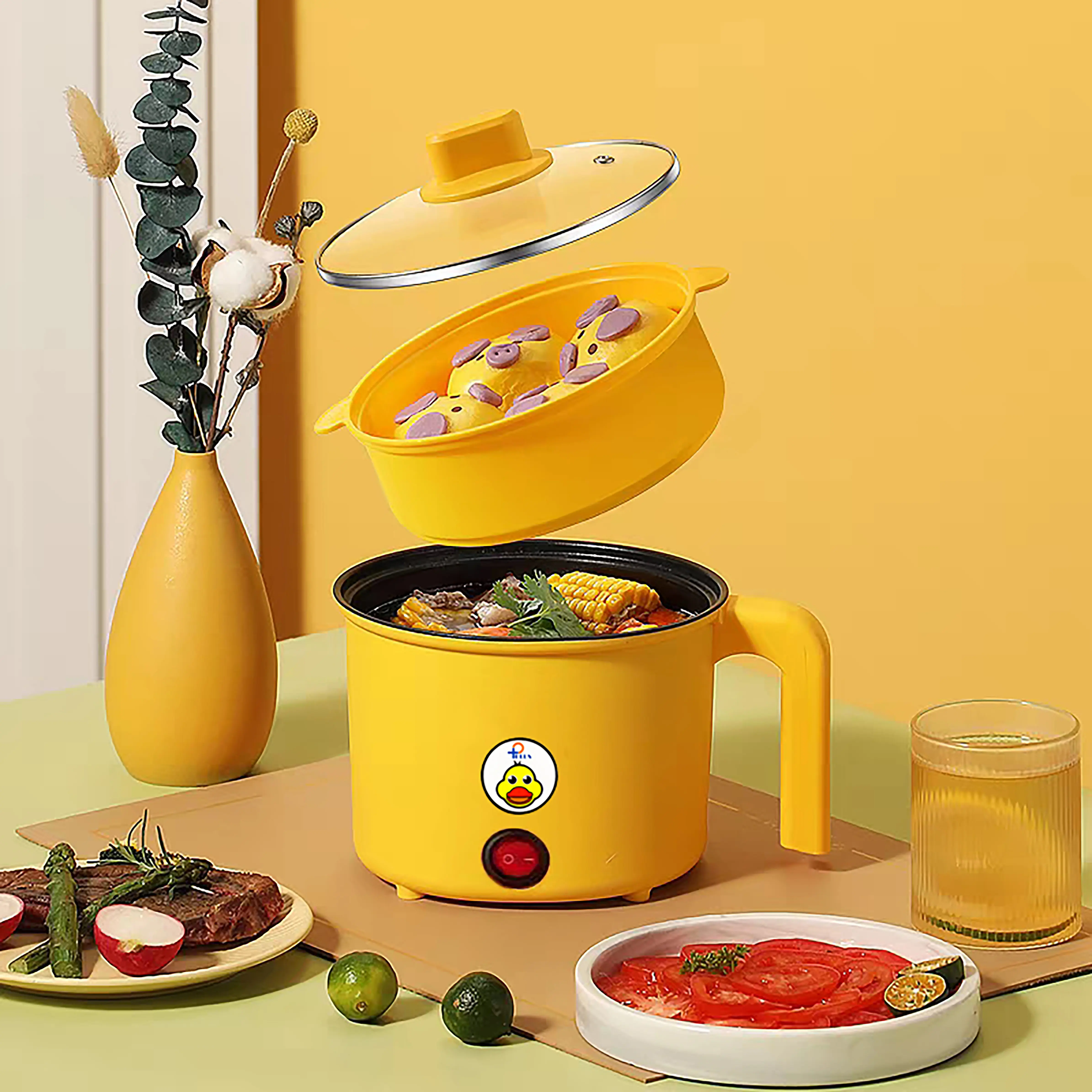 Panci Listrik Elektrik Serbaguna Multifungsi /Panci Elektrik Serbaguna small Bebek/Newstyle Panci Listrik Serbaguna Elektrik Cooker Multifungsi Panci Kukus Elektrik 1.8 Liter Alat Masak Serbaguna Streamer Dryer Panci Kukus Elektrik Hitam Kabel  Stainless