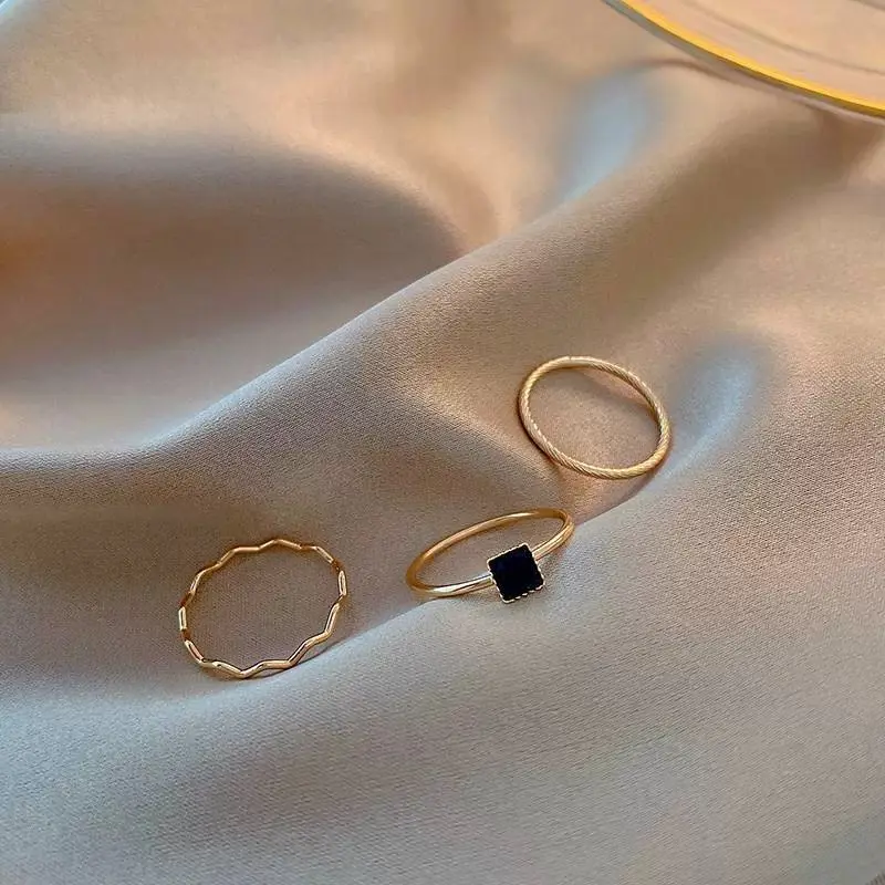 Cincin 1Set 3Pcs Motif Simple Elegant Perak Rings 1160 1