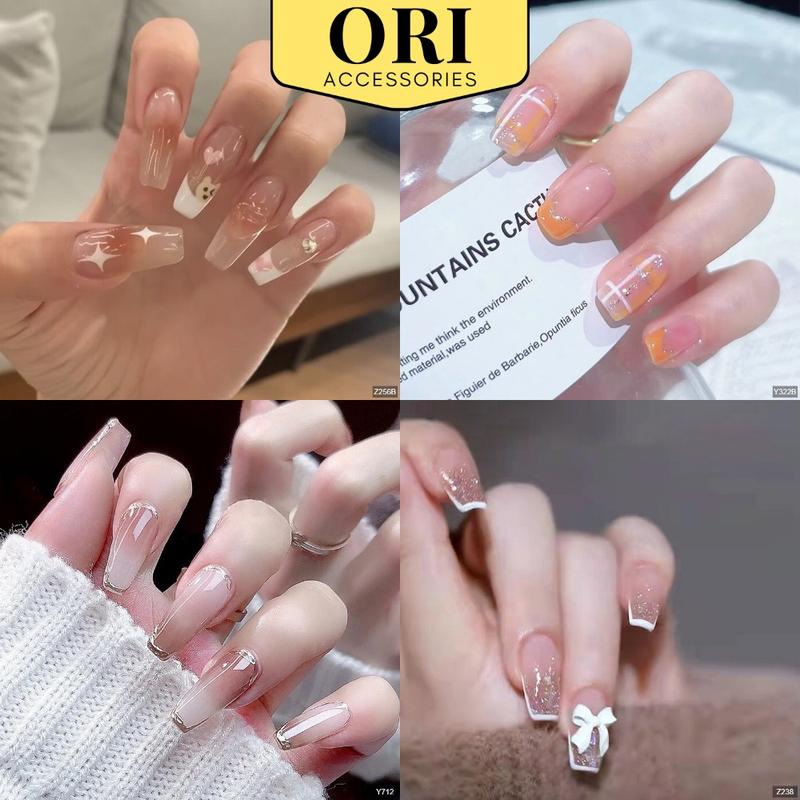 Móng Tay Giả Nail Box Đính Đá Đính Charm Kiểu Dài Màu Hồng Đen làm nail ORI ACCESSORIES ZX05