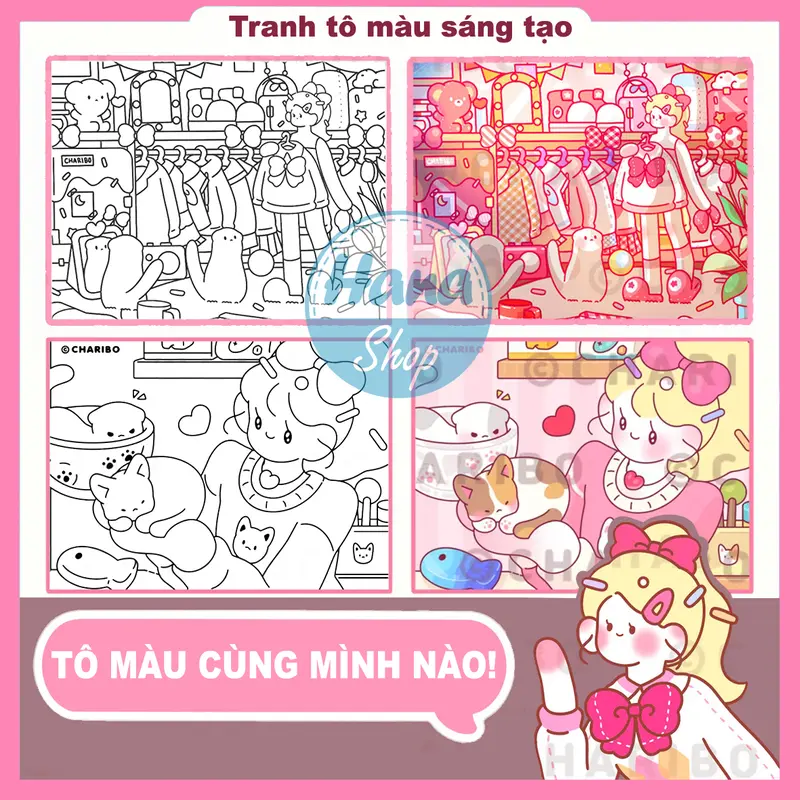 Tranh tô màu Charibo "Cứ chill thôi" quyển 30 tranh, giấy 200gsm khổ A5 dày đẹp 5