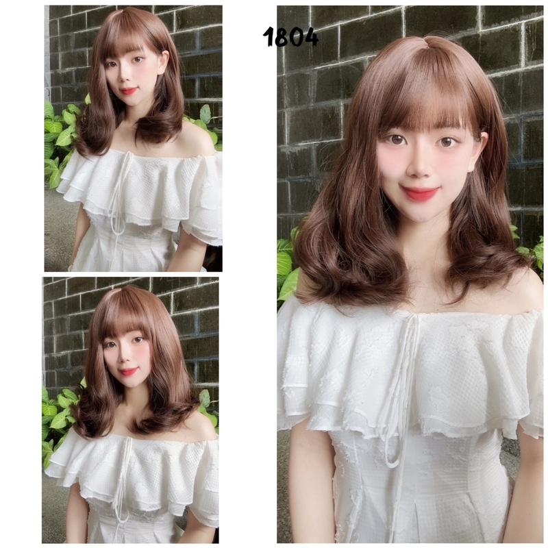 Tóc bộ xoăn ngang vai mã 1804 kèm lưới trùm tóc thật và lược chải tóc Tóc Giả lyna