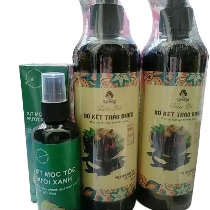 [3 món] Combo 2 chai Dầu gội Bồ kết Thảo Dược 800ml và 1 chai xịt mọc tóc bưởi xanh 100ml dầu  gội