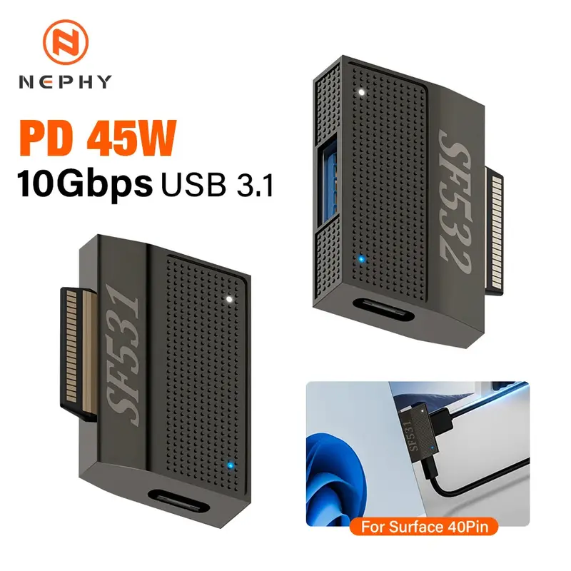 Microsoft Surface Magnetic Charger SF531/SF532 USB Type C PD 45W Adapter 40 Pin USB3.1 HUB 10Gbps Data Power Plug for Surface Pro X 8 7 6 5 4 3 Go Book Fast Charging 0