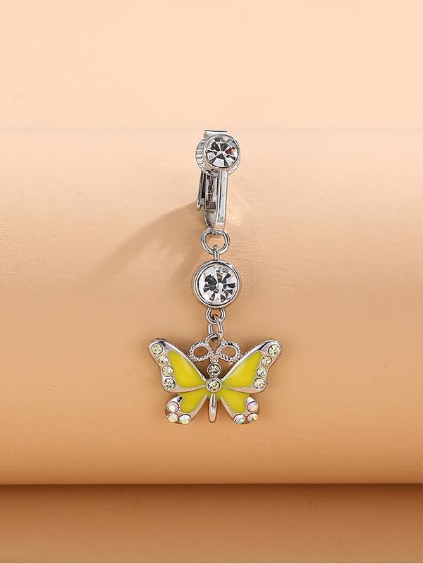 Rhinestone Butterfly Charm Fake Belly Button Ring, Women Belly No Piercing Body Jewelry, for Crop Top Decor 3