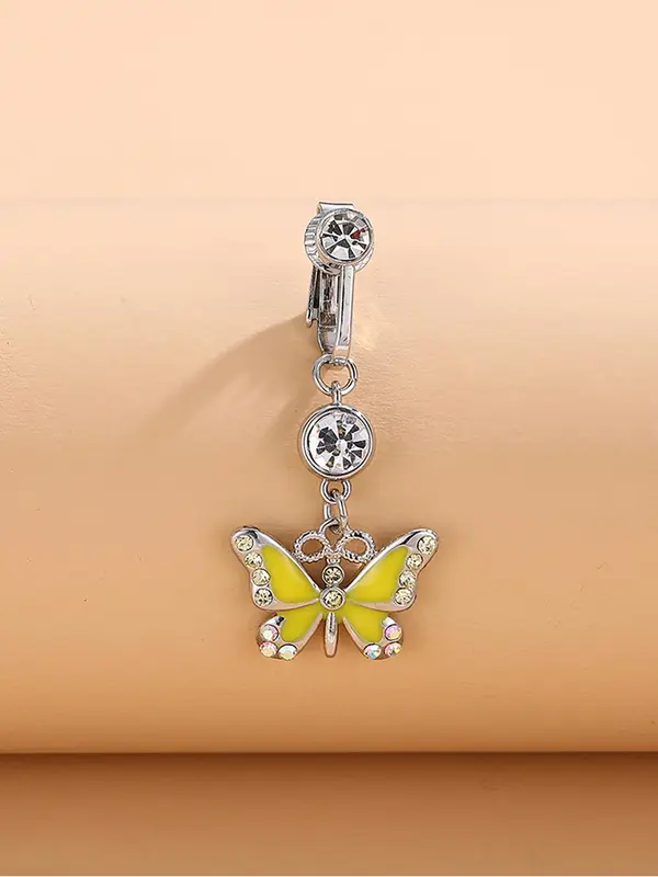 Rhinestone Butterfly Charm Fake Belly Button Ring, Women Belly No Piercing Body Jewelry, for Crop Top Decor 3