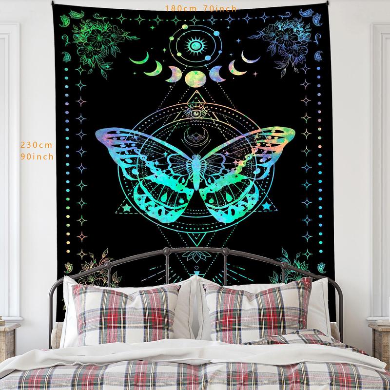 1 Count Dreamy Butterfly & Flowers Pattern Throw Blanket, Boho Moon & Butterfly Tapestry, Wall Hanging Decor for Home Bedroom Living Room 6
