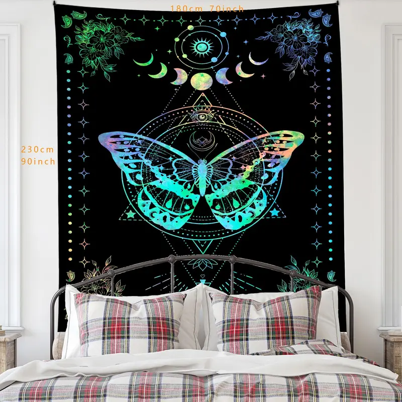 1 Count Dreamy Butterfly & Flowers Pattern Throw Blanket, Boho Moon & Butterfly Tapestry, Wall Hanging Decor for Home Bedroom Living Room 6