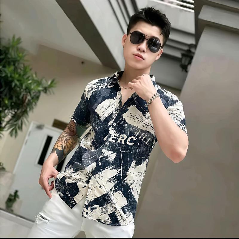 Product Introduction of Ao sơ Mi Nam Tay Ngắn hoạ tiết loang màu chất liệu lụa mango,chuẩn phom,chống nhăn và không Xù Lông Menswear 9