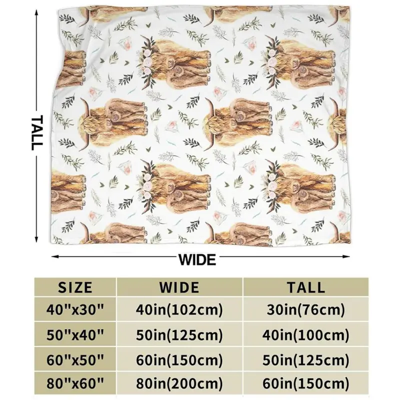 Highland Cow Print Blanket, 1 Count Soft Warm Throw Blanket, Air-conditioned Room Blanket, Warm Nap Blanket for Home Office Travel 1