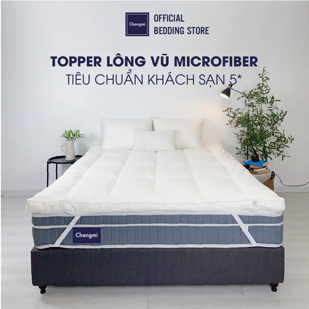 Changmi - Topper lông vũ nhân tạo Microfiber Hàn Quốc chuẩn khách sạn 5 sao, siêu êm, tăng tiện nghi, tăng độ êm cho nệm