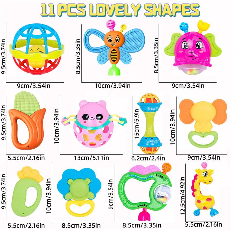 Random Color Baby Rattles Toy, 11pcs Baby Rattles Toy Kit for Fun  Play , Cute Baby Rattle Sensory Nursery Toy Set, Boy Girl Gifts Infant Newborn 1