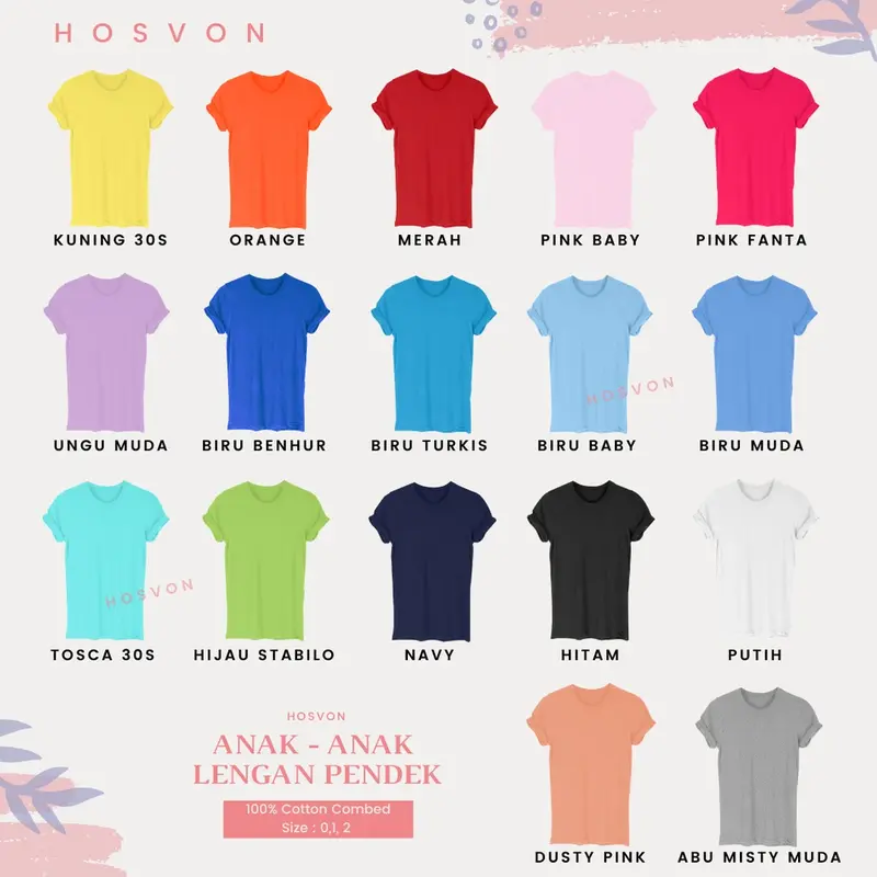 Hosvon Kaos Polos Anak COTTON COMBED Size 0-1-2 UNISEX 1