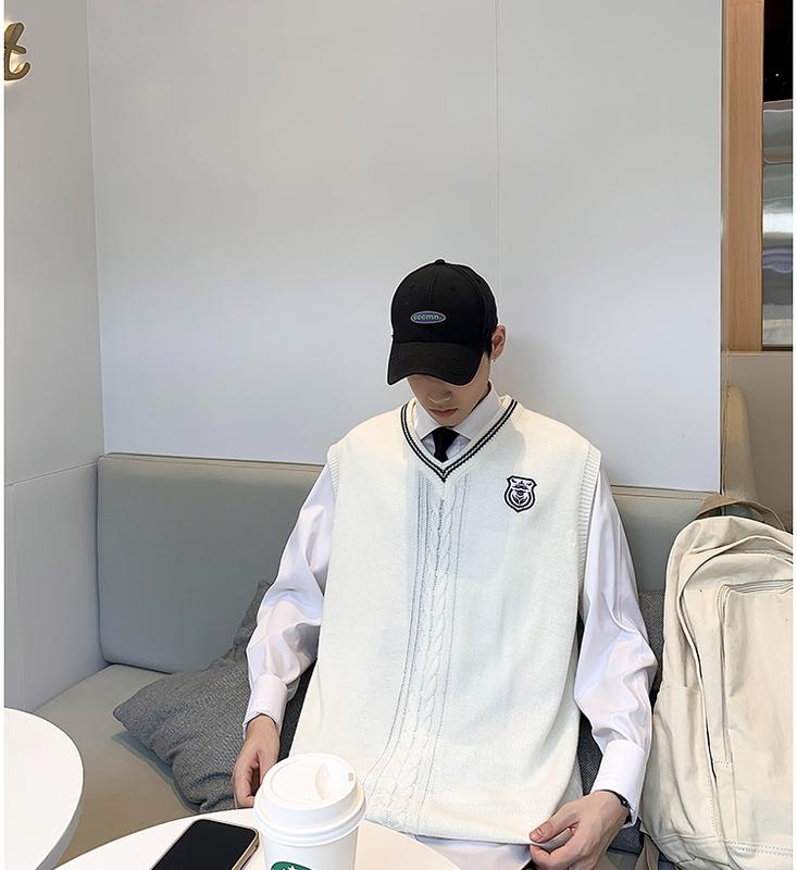Áo gile len nam nữ bigsize ulzzang hàn quốc Áo gile len nam nữ unisex form rộng Basic len nam nữ đẹp oversize thêu huy hiệu học sinh đi học công sở cổ V kẻ sọc Menswear Thun 6
