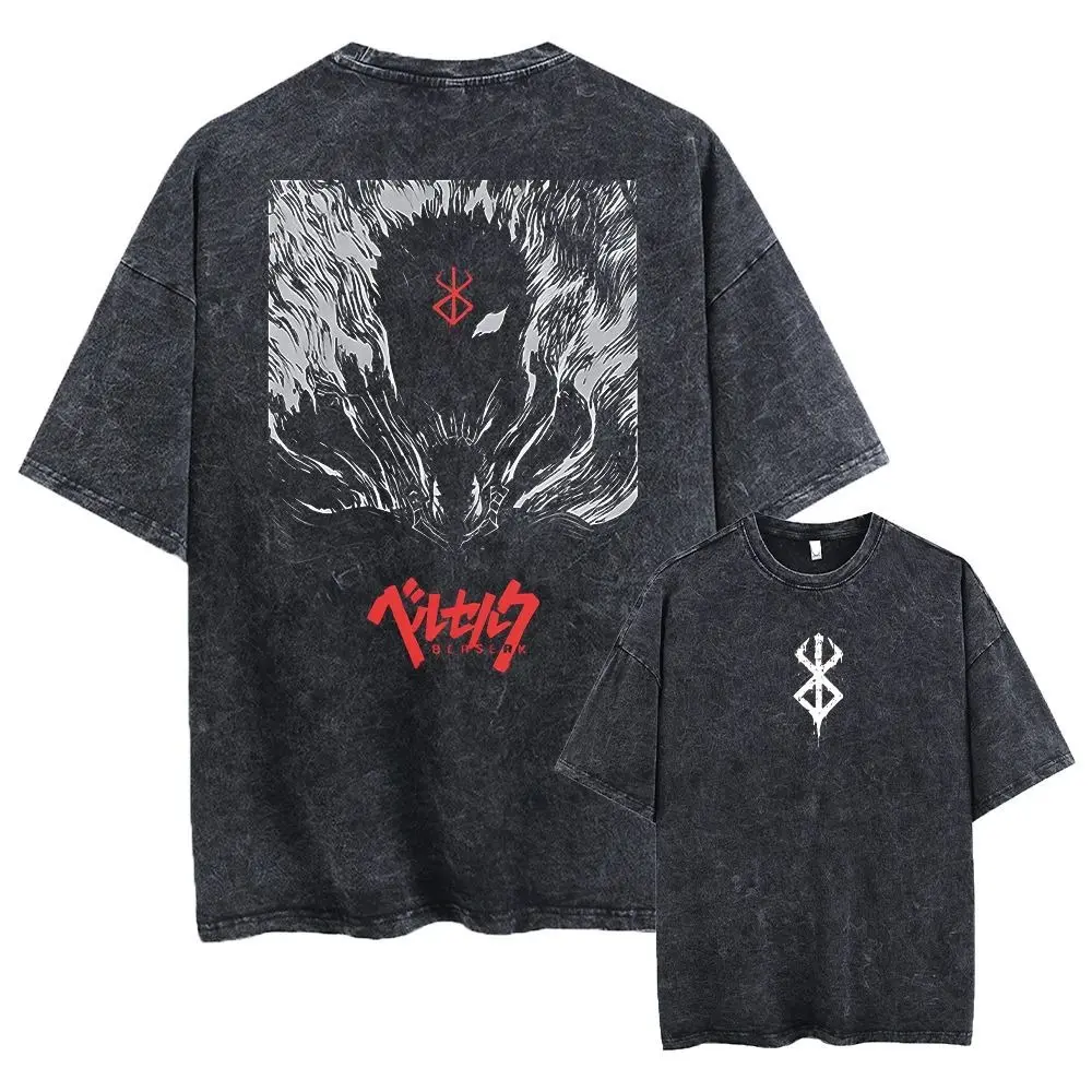 Áo Thun Axit Berserk Guts, Phong Cách Cổ Điển Cổ Điển Thiết Kế Họa Tiết Đã Giặt