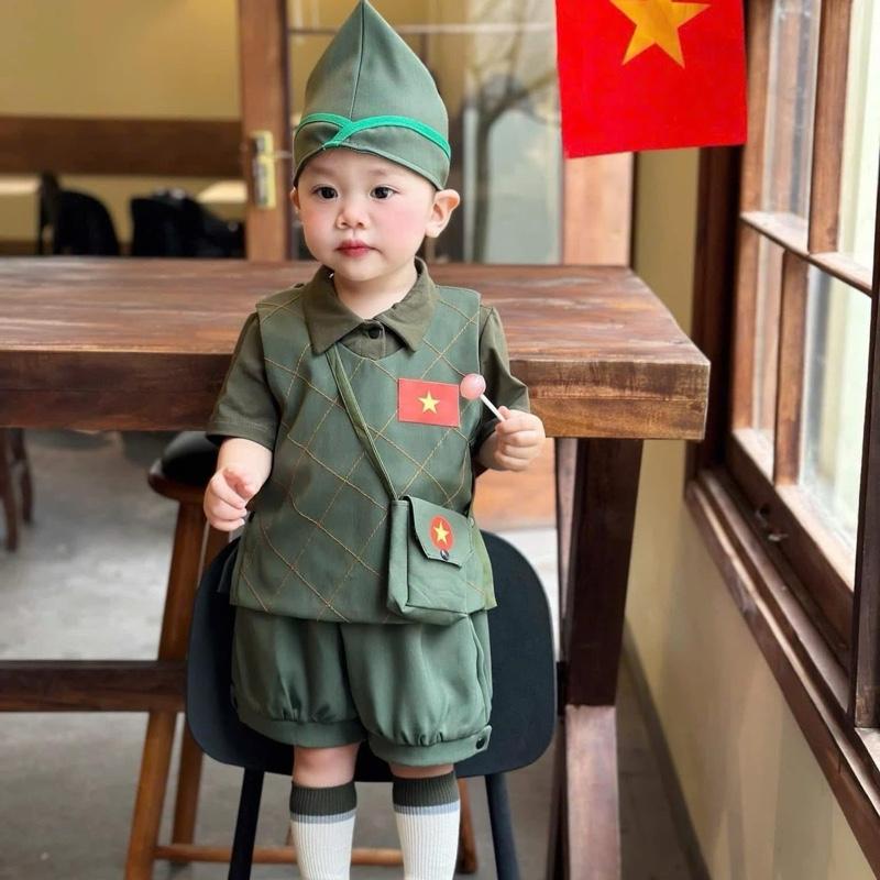  Bộ quần áo BỘ ĐỘI cute cho bé 5 chi tiết size 8-30kg chất kaki chéo hàn 