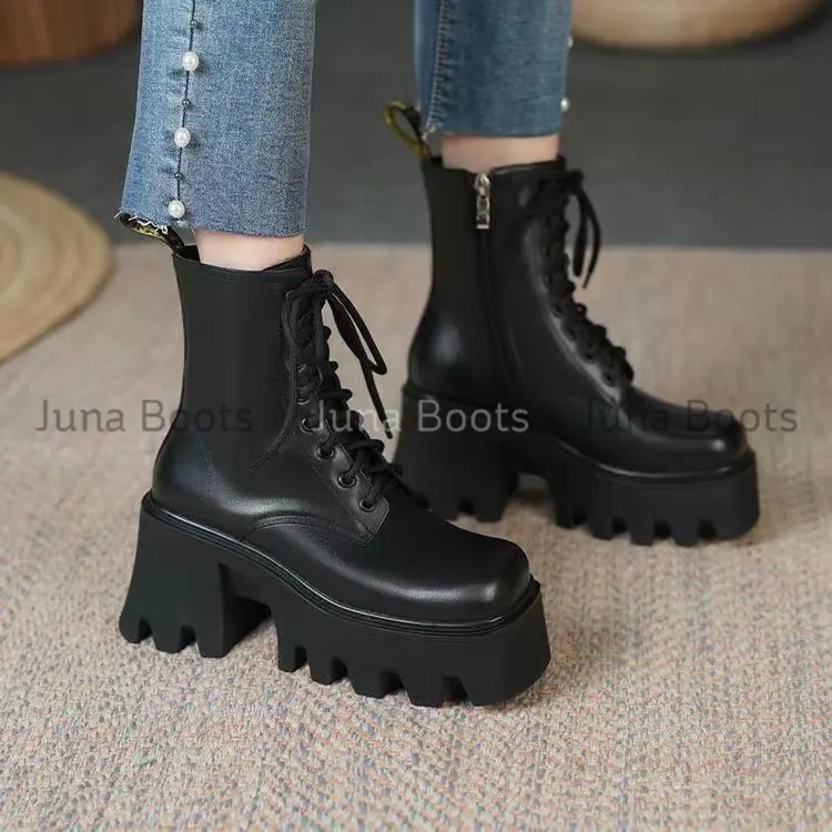 Giày Bốt nữ cổ ngắn chiến binh ngầu - Giày boot đế răng cưa gót cao 8cm 7