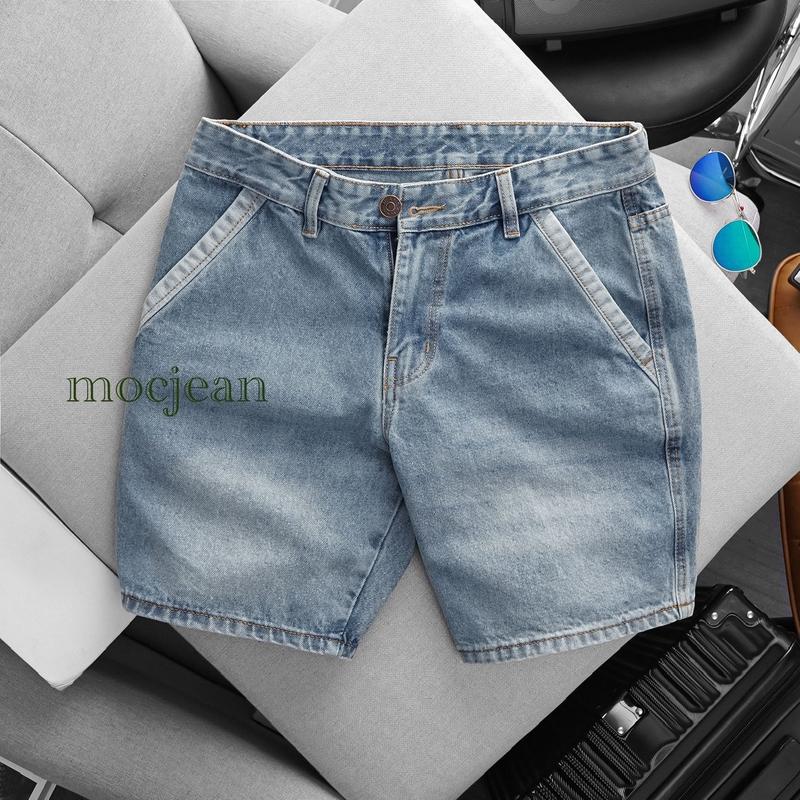 Quần short đùi jean nam cotton ống suông trên gối túi chéo hàng VNXK Menswear Có Túi Pants