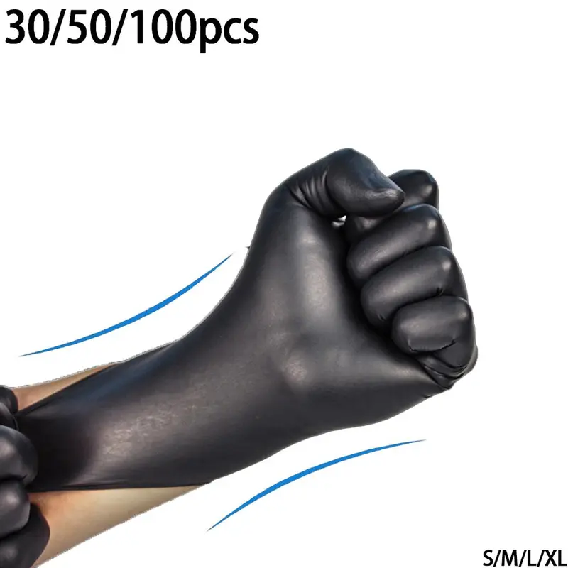 Disposable Rubber Cleaning Gloves, 30/50/100pcs Durable Black Household Cleaning Protector Gloves, Suitable for Kitchen, Tattoo Cleaning, Hair Dyeing, Kitchen Gadgets 0