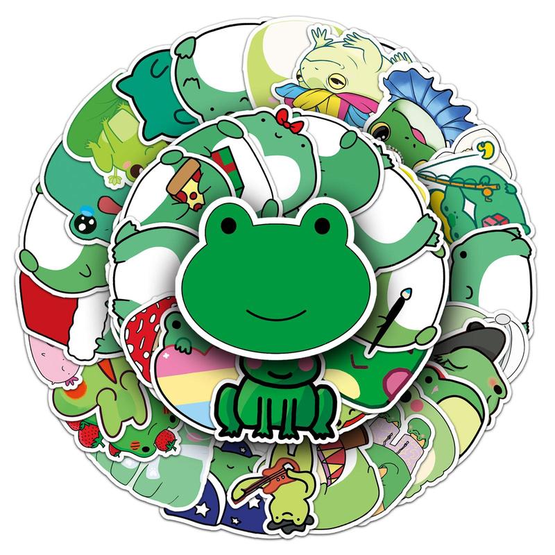 50pcs Cartoon Frog Pattern Stickers, Cute Animals Pattern Waterproof Decorative Stickers, DIY Decals For Water Bottle, Laptop, Phone Case, Scrapbooking, Journal Making 5