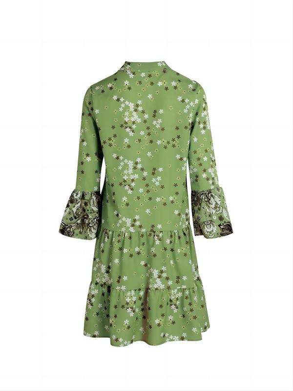 Women's Ditsy Floral Print Patchwork Tiered Layer Smock Dress, Boho Flounce Sleeve   Short Dress for Daily Wear, Ladies Dress for Spring & Fall 7