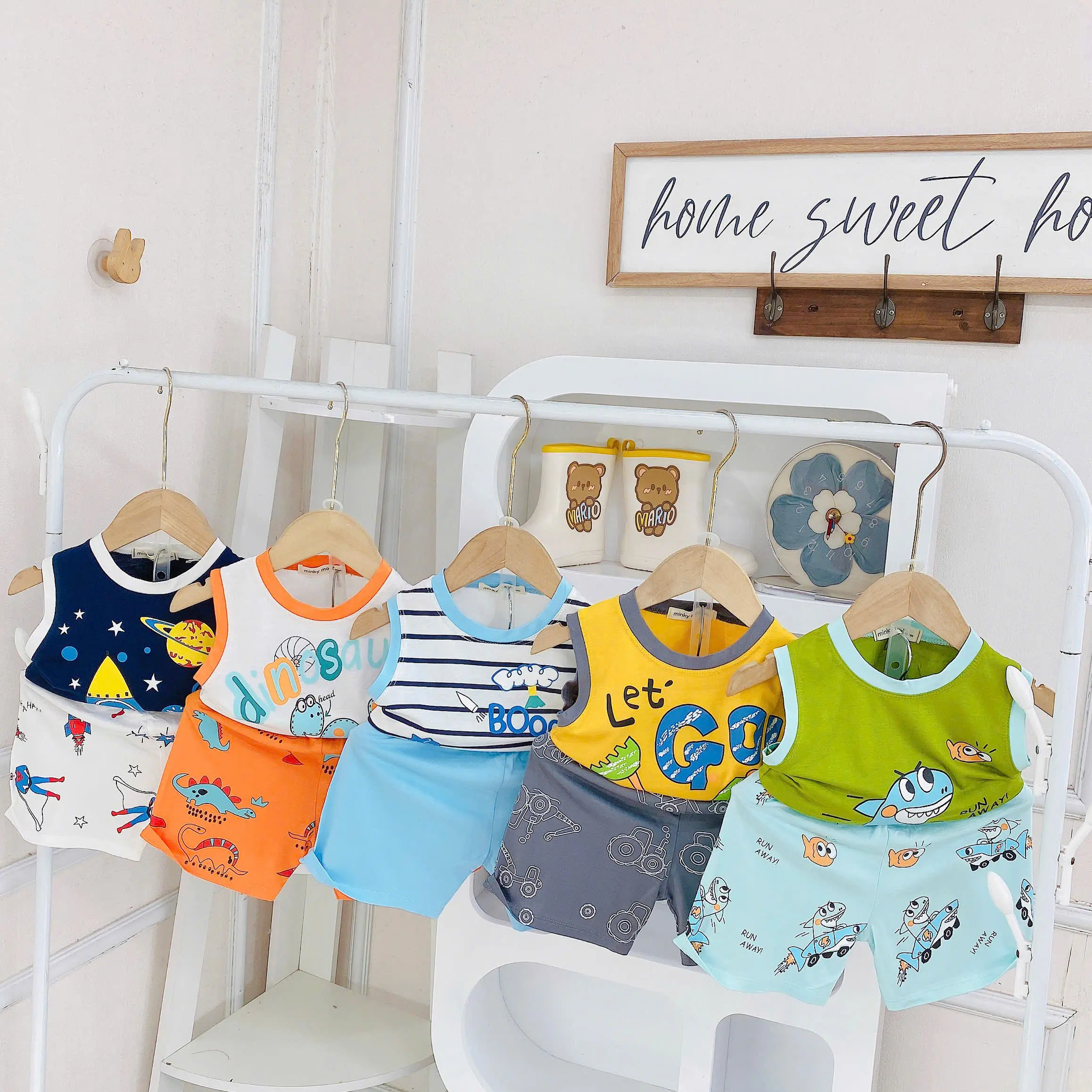 [9-24kg+Ảnh thật] Bộ ba lỗ thun lạnh in hình kute cho bé