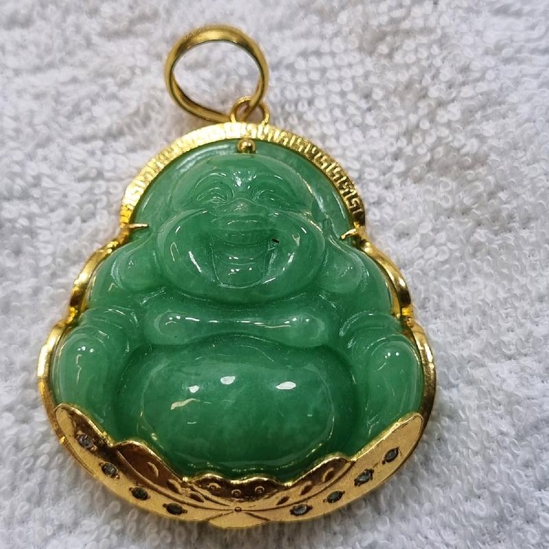 Mặt dây chuyền di lặc cẩm thạch khung vàng non cho nam - Charm