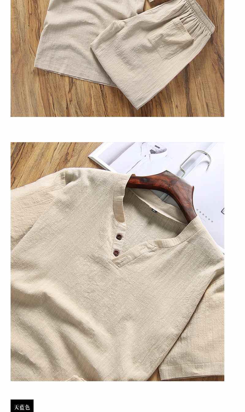 Product Introduction of Bộ Đồ Vải Lanh Mùa Hè, Dành Cho Nam Giới, ngắn Tay Áo, Quần Đùi, Phong Cách Trung Quốc, Cỡ Lớn, Áo Phông Cotton Và Vải Lanh Dáng Rộng, Bộ Đồ Hai Mảnh, Thời Trang Nam, T， Menswear 7