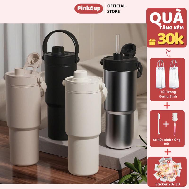 (PC51) Ly giữ nhiệt cao cấp tráng sứ, 735ml có ống hút thuỷ tinh, cốc nước giữ nhiệt thể thao Lehome1, ly giữ nhiệt khắc tên theo yêu cầu