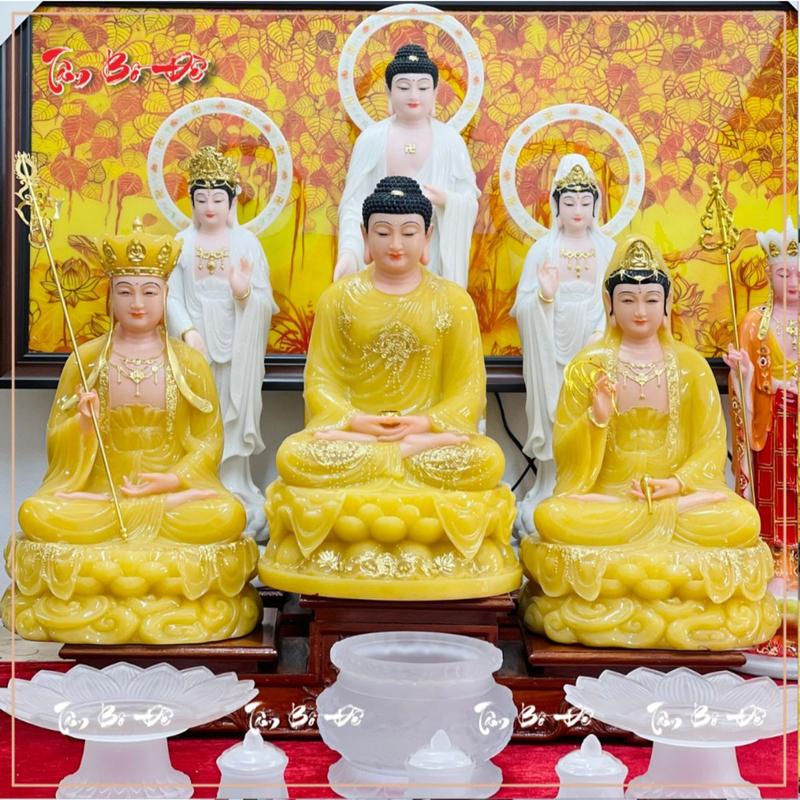  Bộ 3 tượng ta bà tam thánh thích ca mâu ni  quan thế âm bồ tát  địa tạng vương bồ tát đá cẩm thạch anh nhập đài loan 