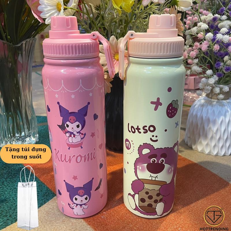  Bình Giữ Nhiệt 800ml Mẫu Gấu Dâu Kurumi Dung Tích 800ml Inox 304 Có Nắm Lọc Tặng Túi đựng Trong suốt 