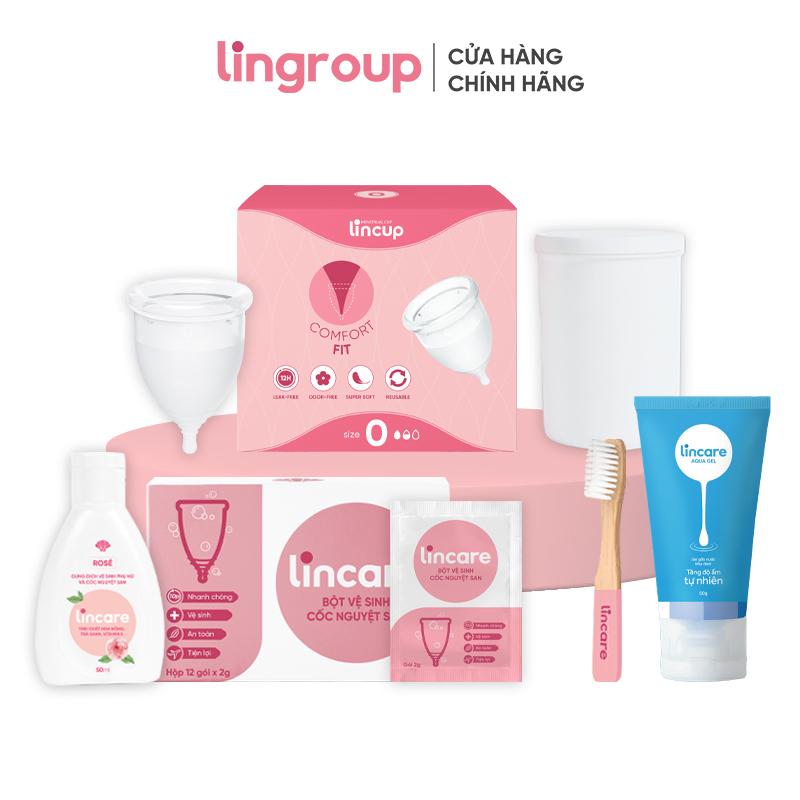 Combo cốc nguyệt san Lincup silicon y tế và 4 sản phẩm hỗ trợ dùng cốc cho Nữ