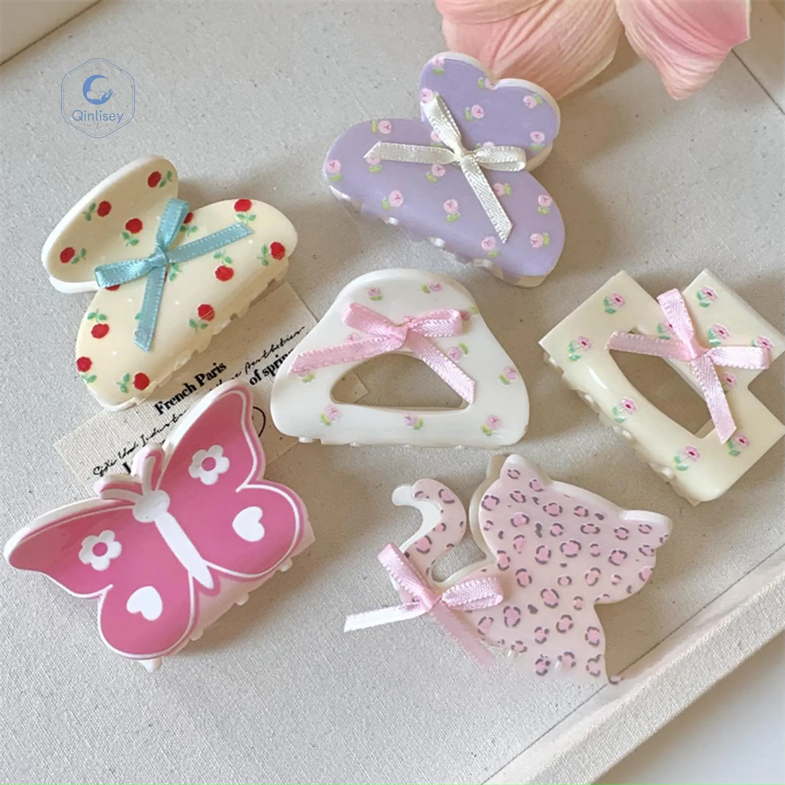 Qinlisey Women Flower Hair Claw, Sweet Colorful Hair Clip Hair Styling Accessories for Casual Daily