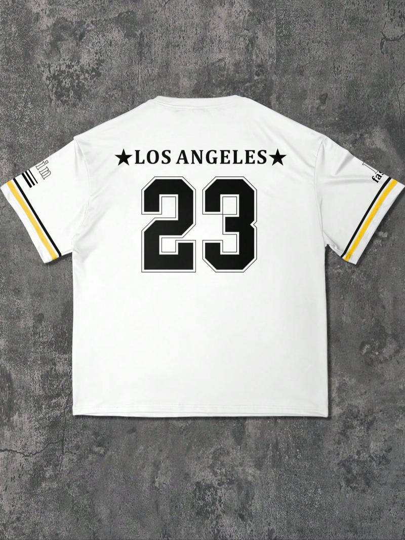 Product Introduction of Men's Los Angeles Number 22 Print Short Sleeve T-shirt, Casual Sporty Loose Letter Graphic Tee, Men's Summer Clothes for Daily Wear, Basketball Jersey 6