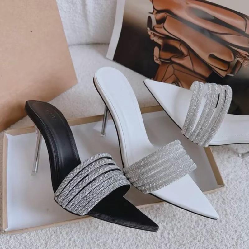 Giầy cao gót nữ guốc mũi nhọn bản quai dây xoàng vát ngang êm mềm sang trọng gót cao 7 p và 9 p.Chân gầy mỏng lùi 1 SIZE 2