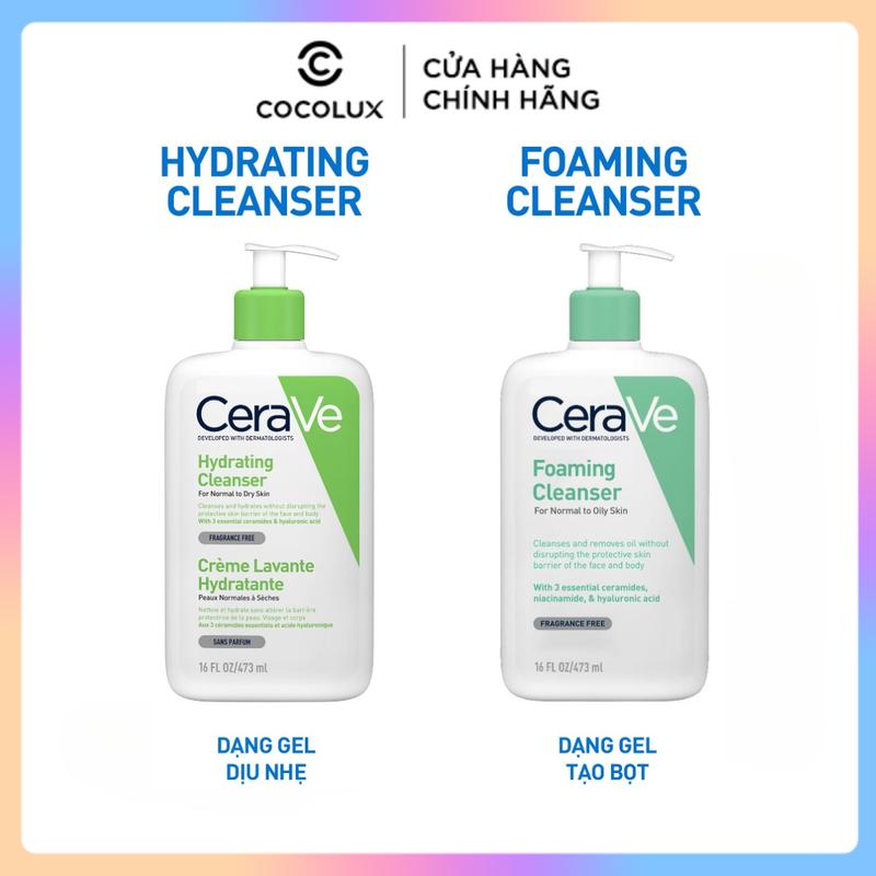 Sữa rửa mặt Cerave Foaming Cleanser, CeraVe Hydrating Cleanser, SA Cleanser cho mọi loại da