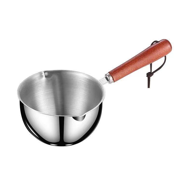 Nồi dầu bằng thép không gỉ, có tay cầm bằng gỗ, có sẵn trong 120ml và 200ml, Thích hợp cho súp và sữa mini bị đổ, chống đóng cặn, dụng cụ nhà bếp, phụ kiện nấu ăn 4